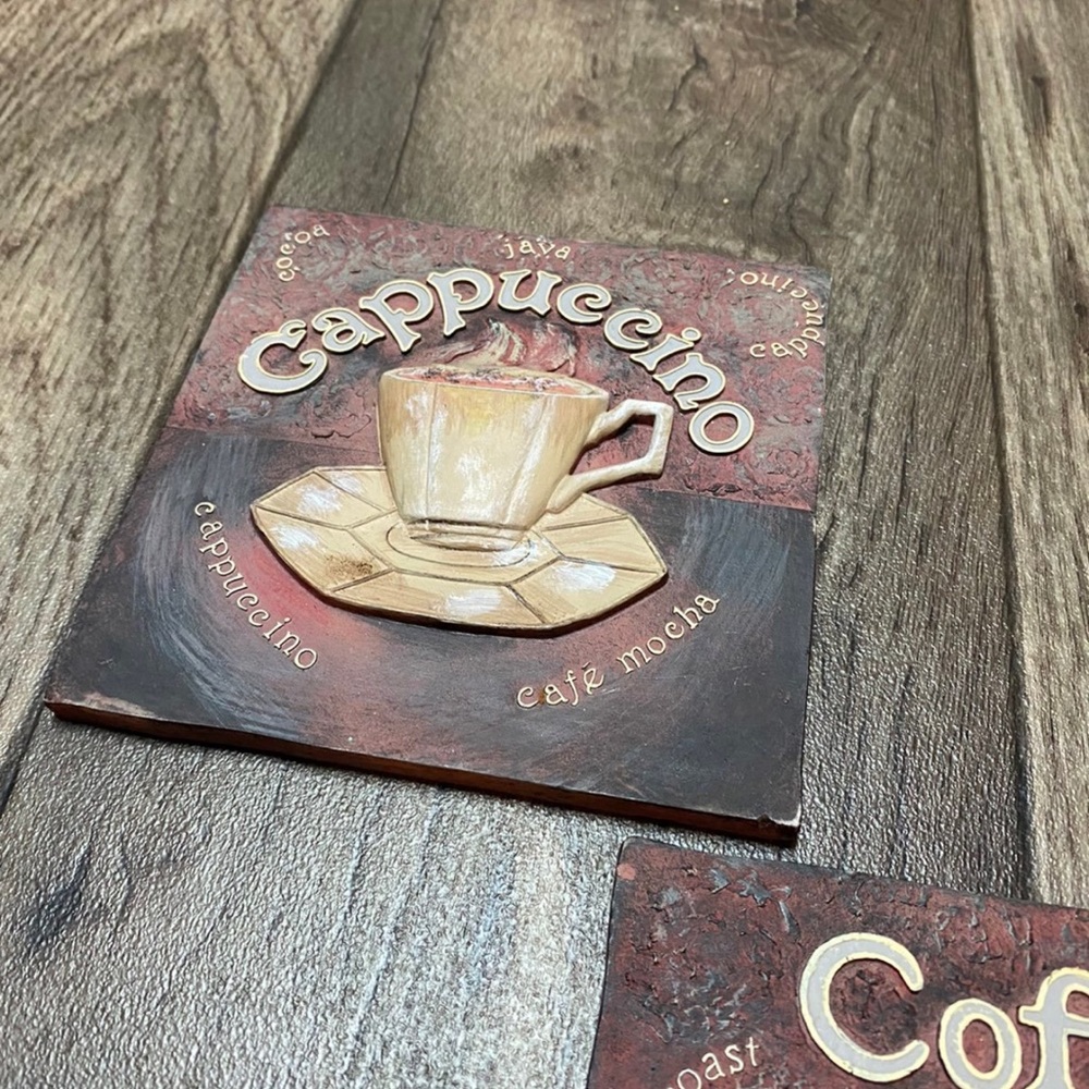 Rustic Coffee Bistro Wall Art Tiles | Espresso Cappuccino Decor (Set of 3) - Picture 5 of 5
